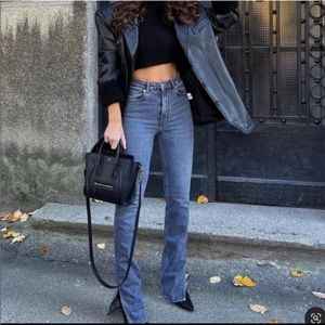 Hi rise split slim jeans